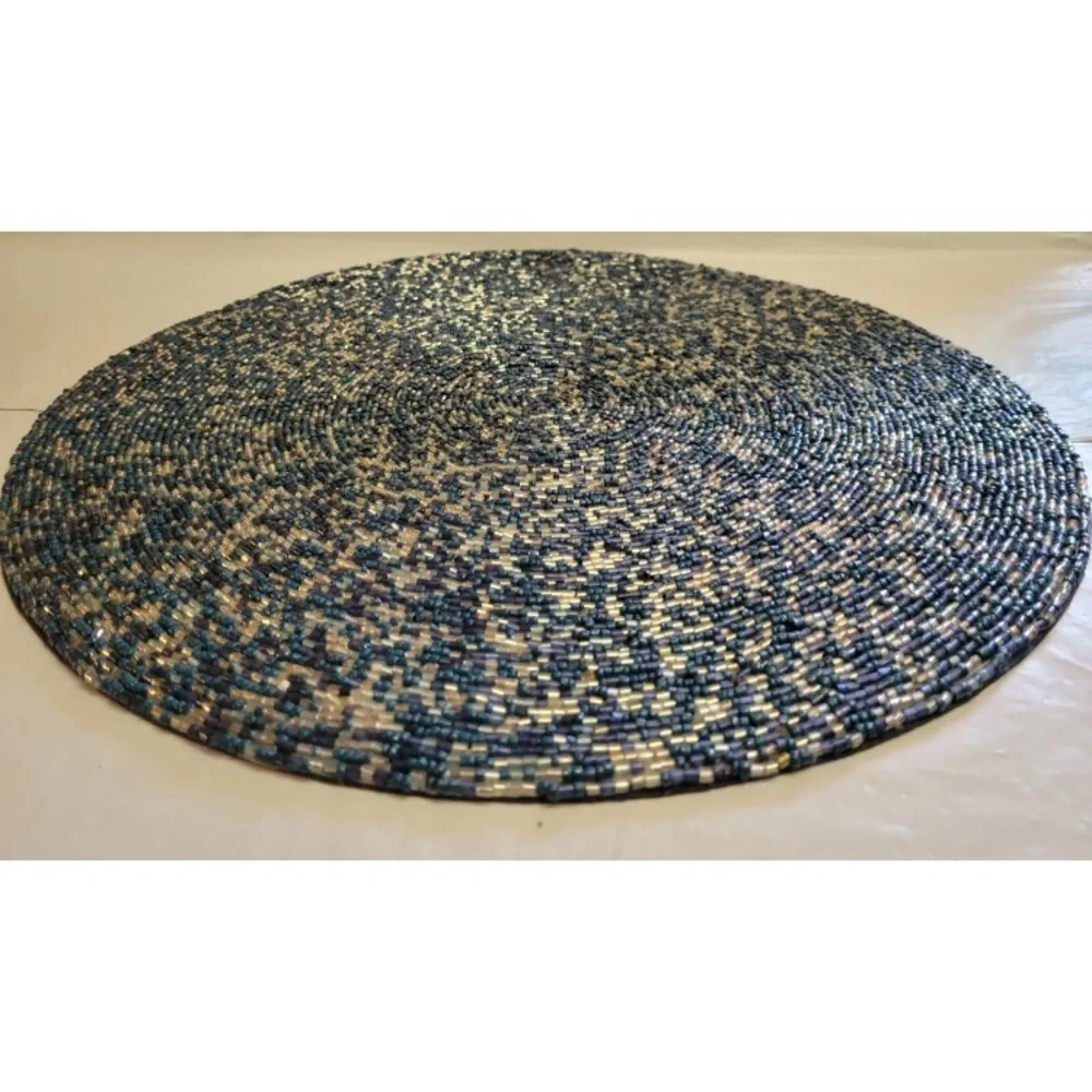 2x Coastal Collection Round Nautical Beaded Placemat Charger Blue Silver 15